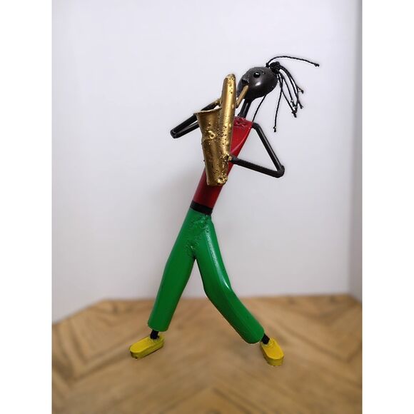 Saxophone Player Sculpture South African Scrap Metal VTG Folk Art Music Theme - Picture 5 of 12